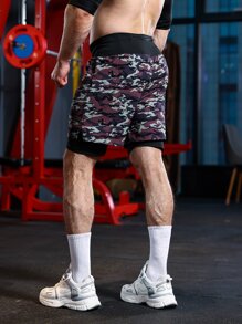 Men Camo Print 2 In 1 Sports Shorts - Multicolor - View 2