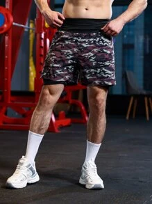 Men Camo Print 2 In 1 Sports Shorts - Multicolor - View 3