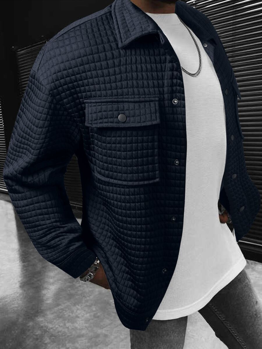 Manfinity Homme Loose Fit Men's Drop Shoulder Jacket With Flap Pockets (Without T-Shirt) - Navy Blue - View 1