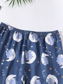 Boys Cartoon Moon And Sheep PJ Set - Navy Blue - View 5