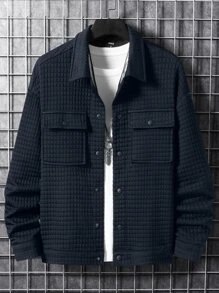 Manfinity Homme Loose Fit Men's Drop Shoulder Jacket With Flap Pockets (Without T-Shirt) - Navy Blue - View 3