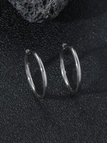 極簡風格圓耳環 - 銀色 - 查看 2