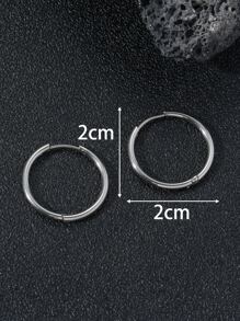 極簡風格圓耳環 - 銀色 - 查看 3