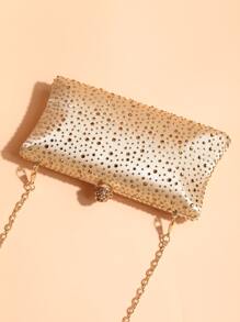 حقيبة شكل صندوق ميني بديكور حجر الراين سلسلة - الذهبي - مشاهدة 3