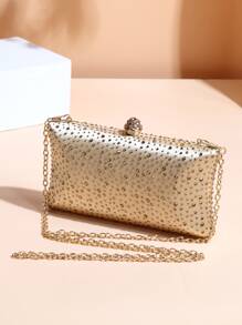 حقيبة شكل صندوق ميني بديكور حجر الراين سلسلة - الذهبي - مشاهدة 4