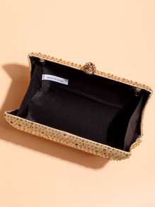 حقيبة شكل صندوق ميني بديكور حجر الراين سلسلة - الذهبي - مشاهدة 5