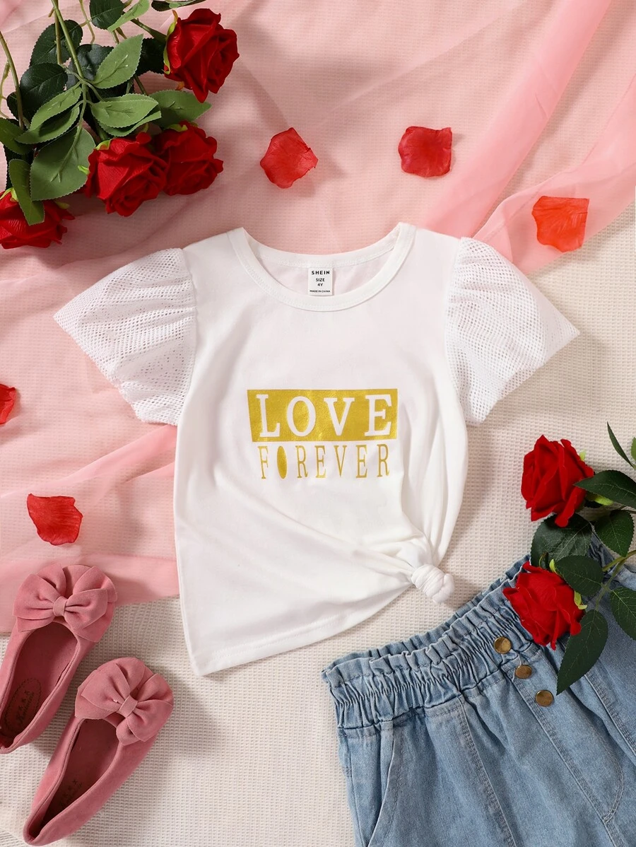 小女童字母圖案T恤 - 白色 - 查看 1