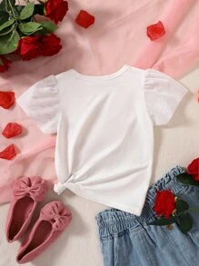 小女童字母圖案T恤 - 白色 - 查看 2