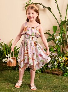 SHEIN Toddler Girls Floral Print Ruffle Trim Cami Dress - Multicolor - View 1