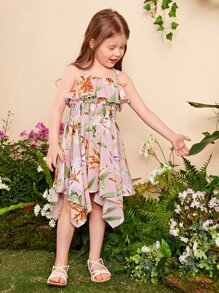 SHEIN Toddler Girls Floral Print Ruffle Trim Cami Dress - Multicolor - View 3