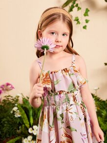 SHEIN Toddler Girls Floral Print Ruffle Trim Cami Dress - Multicolor - View 4