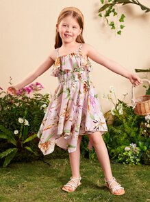 SHEIN Toddler Girls Floral Print Ruffle Trim Cami Dress - Multicolor - View 5