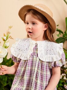 SHEIN Toddler Girls Plaid Print Eyelet Embroidery Statement Collar Dress - Multicolor - View 6