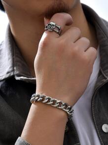 Hombres 2 piezas Set joya con diseño de cráneo - Plata antigua - Ver 2