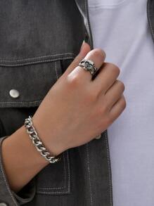 Hombres 2 piezas Set joya con diseño de cráneo - Plata antigua - Ver 4