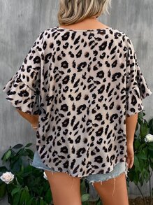 SHEIN LUNE Áo sơ mi Plus Size Xù In hoa Báo Giải trí - Màu be - Xem 2