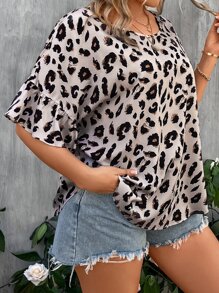 SHEIN LUNE Áo sơ mi Plus Size Xù In hoa Báo Giải trí - Màu be - Xem 3