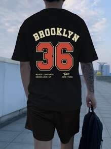 Manfinity Men Letter Graphic Tee & Shorts - Multicolor - View 1