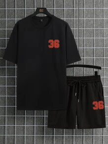 Manfinity Men Letter Graphic Tee & Shorts - Multicolor - View 3