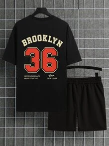 Manfinity Men Letter Graphic Tee & Shorts - Multicolor - View 4