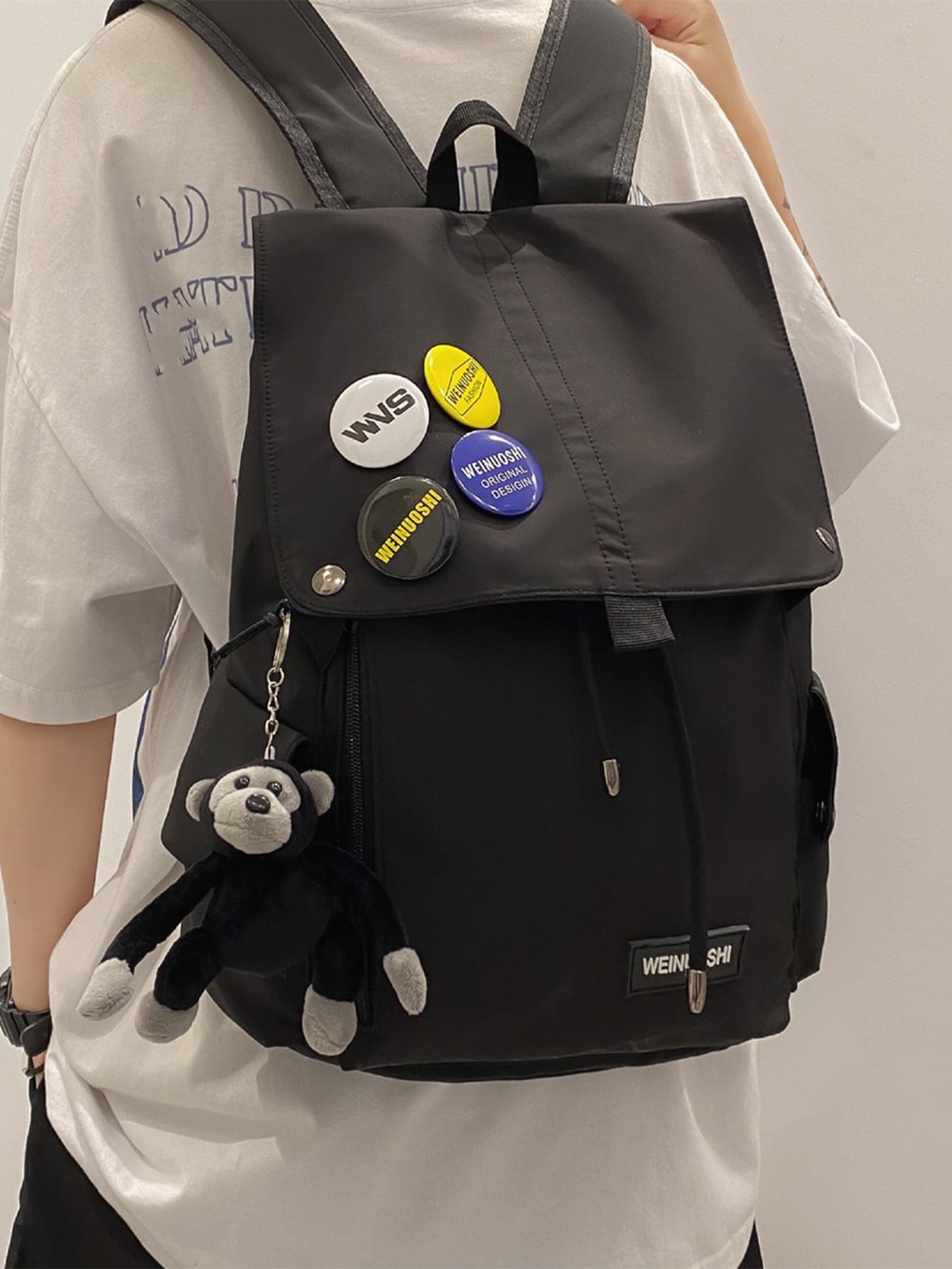 Trang trí huy hiệu Ba lô  Nắp Với túi hoạt hình có trang trì Cặp sách Cặp sách Đối với Trường học Ngoài trời Có thể mang đi , Nhẹ - màu đen - Xem 1