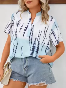 SHEIN LUNE Plus Tie Dye Popover Blouse - Multicolor - View 1