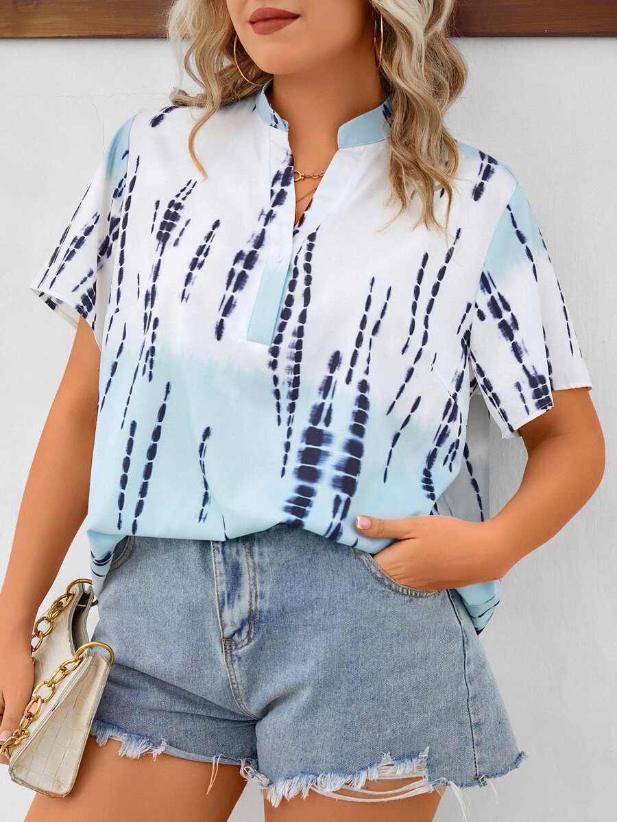 SHEIN LUNE Plus Tie Dye Popover Blouse - Multicolor - View 1