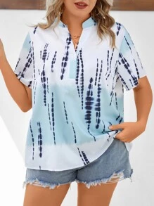 SHEIN LUNE Plus Tie Dye Popover Blouse - Multicolor - View 3