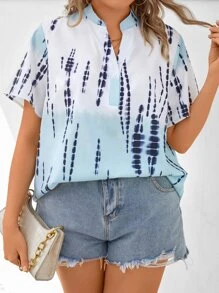 SHEIN LUNE Plus Tie Dye Popover Blouse - Multicolor - View 4