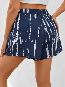 SHEIN Holidaya Plus Tie Dye Elastic Waist Shorts - Navy Blue - View 2