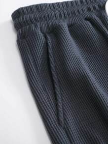 Manfinity Roghcode Áo thun nam viền tương phản & quần short cạp rút, áo ngắn tay thường ngày làm quà tặng bạn trai - Màu xám đen - Xem 3