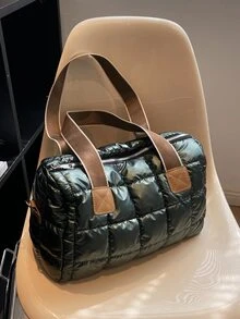 New Arrival Autumn & Winter Fashion Stitched Wide Strap Women'S Tote Bag, Solid Color, Zipper Closure, Large Capacity, Can Be Used As Crossbody Bag, Suitable For Daily, Work, Commute, College, Study - Dark Green - View 2