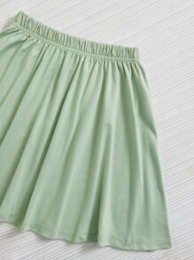 SHEIN VCAY Ruched Bust Puff Sleeve Crop Tee & Flare Skirt - Mint Green - View 5