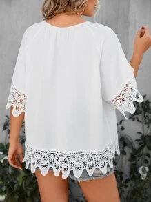 SHEIN LUNE Blusa panel con encaje - Blanco - Ver 2