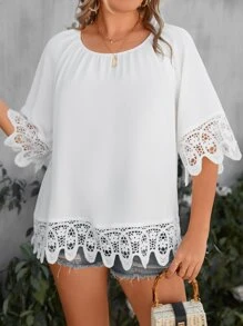 SHEIN LUNE Blusa panel con encaje - Blanco - Ver 3