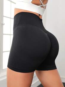 Easithlete Overlap Waist Sports Shorts - Black - View 2