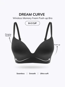 LUVLETTE Dream Curve Support+ Wireless Black Push Up T-Shirt Bra No Show Underwear