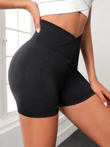 Easithlete Overlap Waist Sports Shorts - Black - View 3