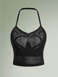 ROMWE Top de punto con abertura halter