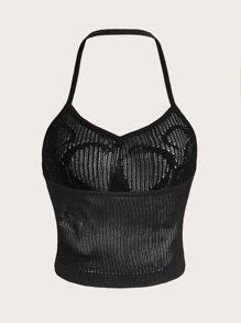 ROMWE Top de punto con abertura halter