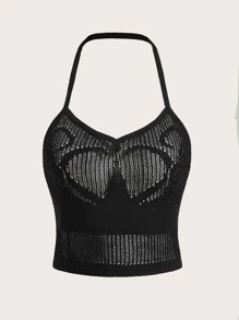 ROMWE Top de punto con abertura halter