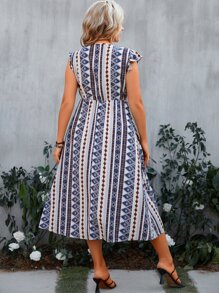 SHEIN Holidaya Vestido con estampado geométrico de manga mariposa - Multicolor - Ver 2