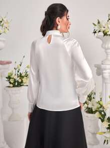 Mulvari Tie Neck Satin Top - White - View 2