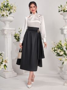 Mulvari Tie Neck Satin Top - White - View 5