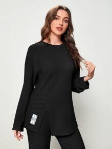 Mulvari 字母貼布落肩T恤和喇叭褲 - 黑色 - 查看 3