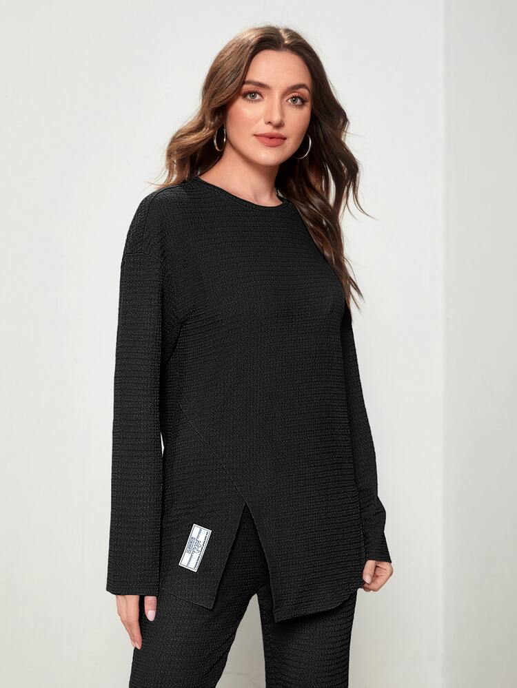 Mulvari 字母貼布落肩T恤和喇叭褲 - 黑色 - 查看 4