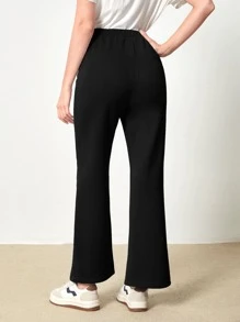 Muchica Letter Patched Split Hem Sweatpants - Black - View 2