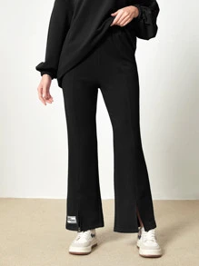 Muchica Letter Patched Split Hem Sweatpants - Black - View 3