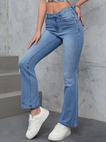 Drop Waist Flare Leg Jeans - Light Wash - View 4