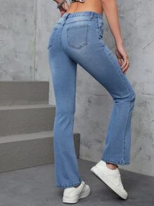 Drop Waist Flare Leg Jeans - Light Wash - View 3